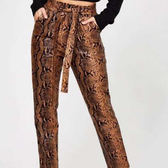 XL FAUX LEATHER PYTHON SNAKE PRINT PANTS - Picture 1 of 4